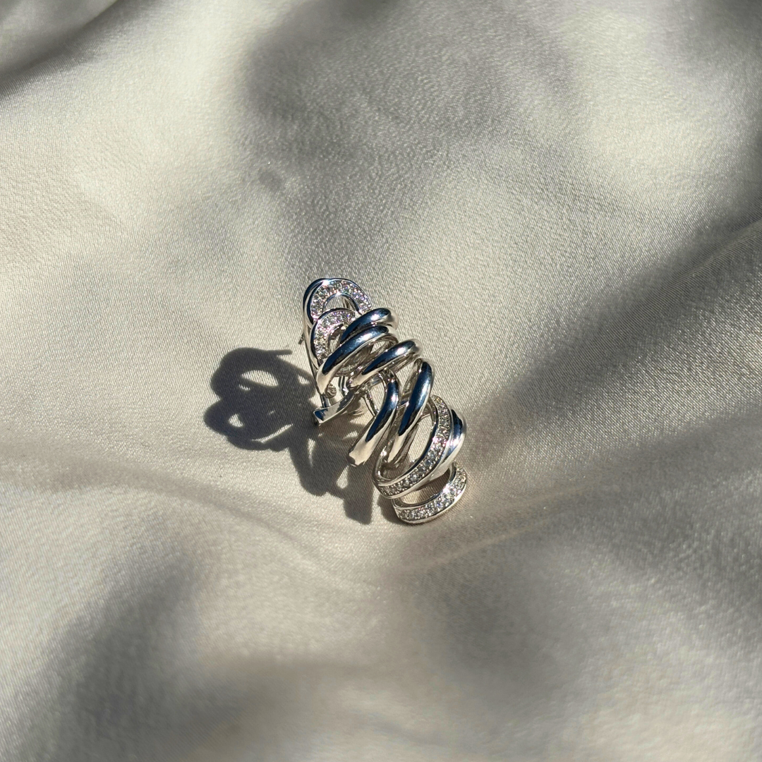 Sterling Silver Earrings with Cubic Zirconia Inspired by the Year of the Snake