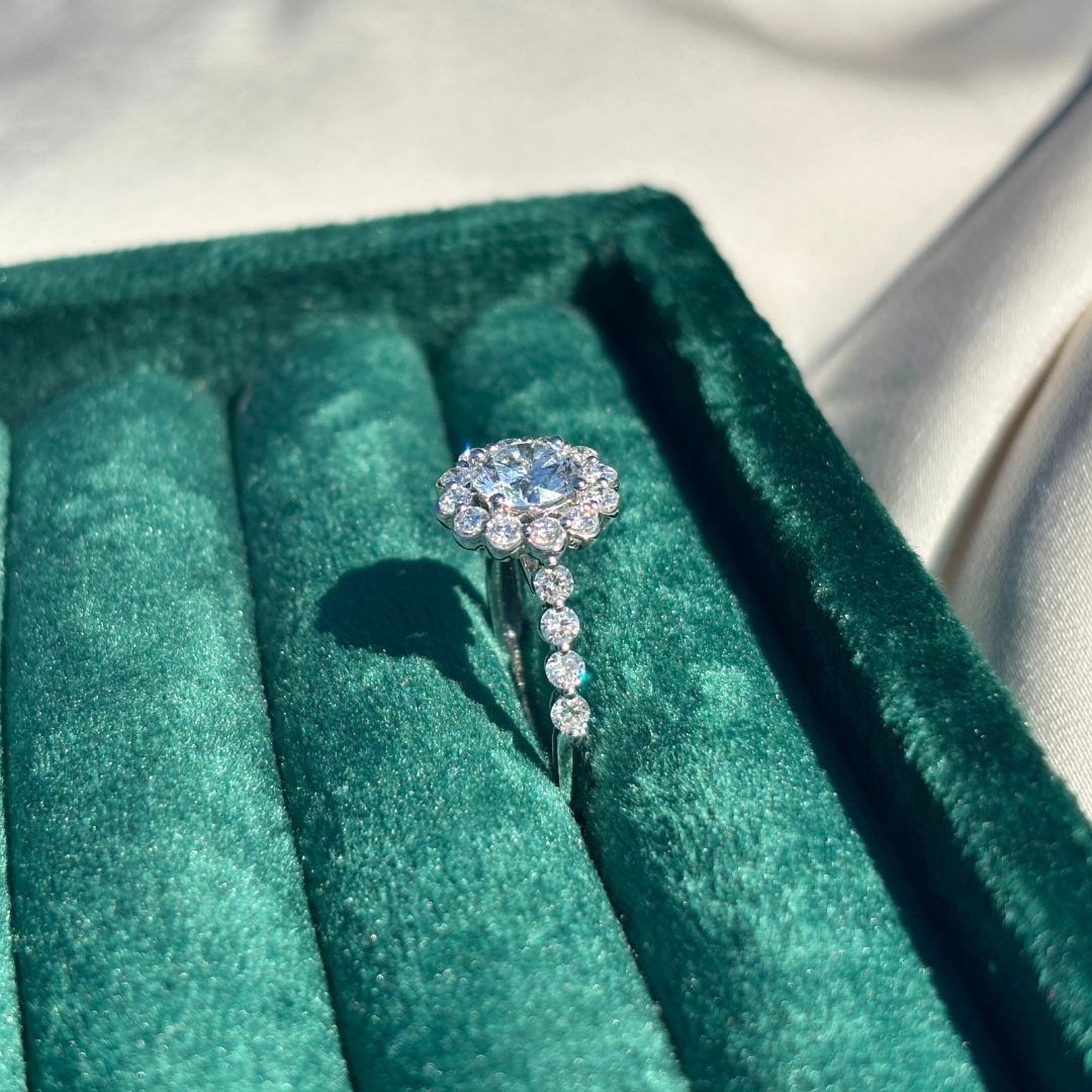 White Gold Floral Masterpiece in 9ct, Sparkling with Hand-Set Lab Diamonds